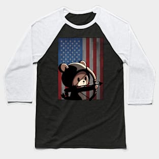 Cute Bear USA Flag Archery Baseball T-Shirt